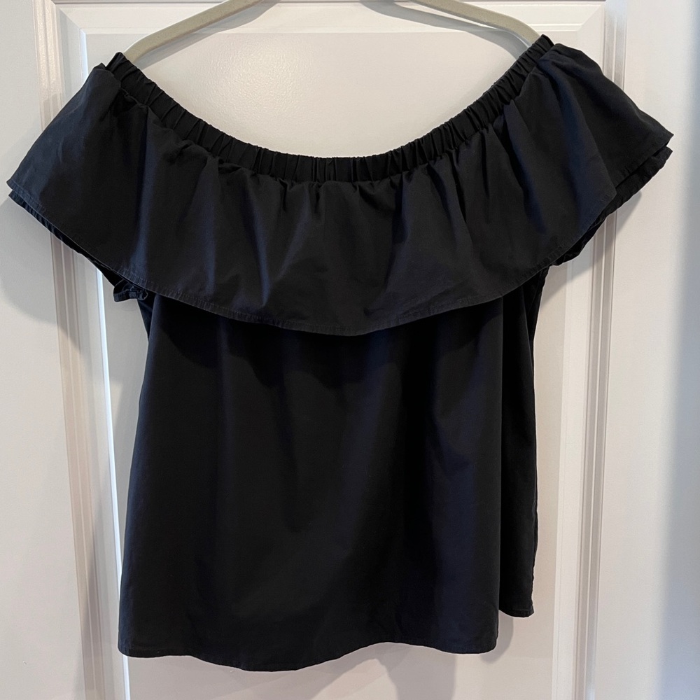 Off-The-Shoulder Ruffle Top Black Boho Size Large - Picture 6 of 11